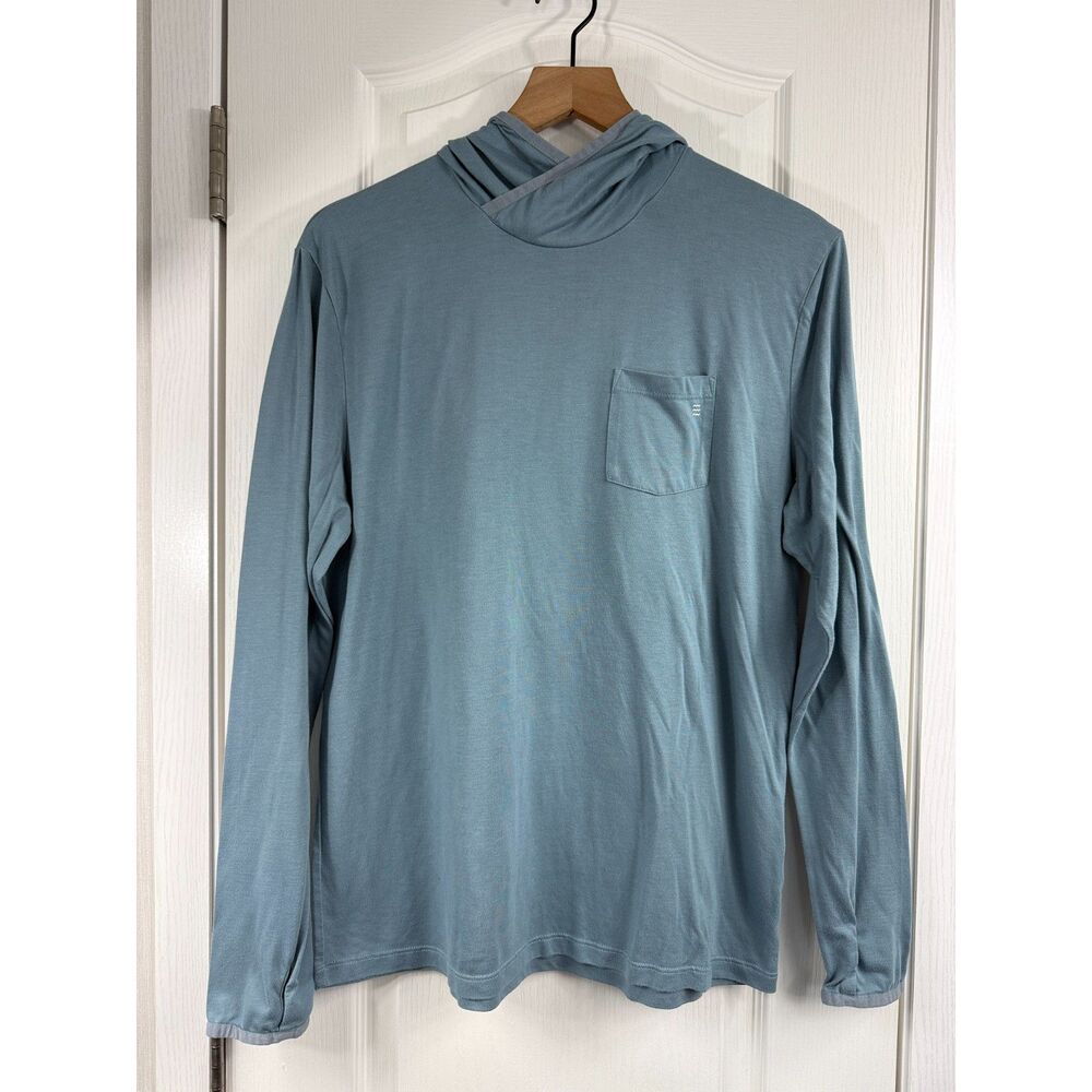 Free Fly Mens Large Blue Performance Bamboo Hoodie Long Sleeve Pocket Shirt